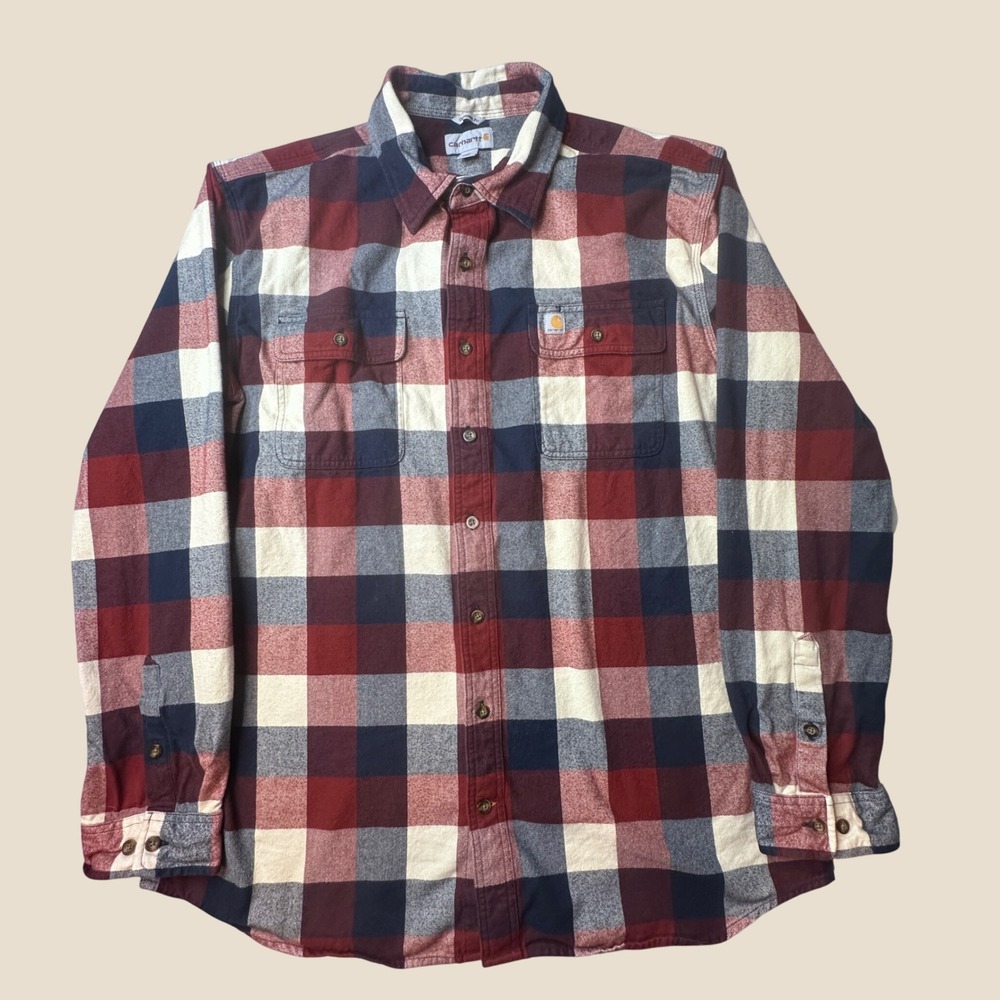 Carhartt Shirt Mens XL Tall 103348 412 Red Navy Plaid Herringbone Button-down